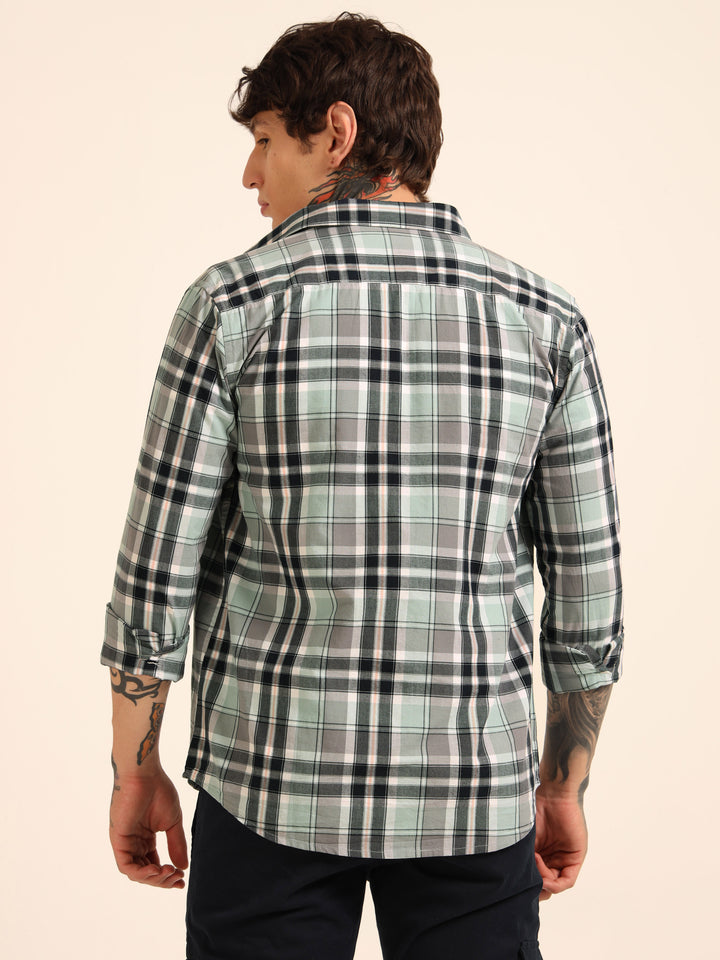Sea Green Regular Fit Check Shirt Checks Shirt Bushirt