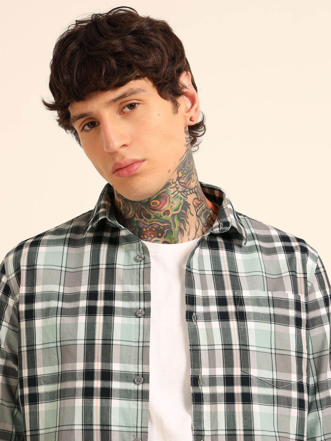 Sea Green Regular Fit Check Shirt Checks Shirt Bushirt