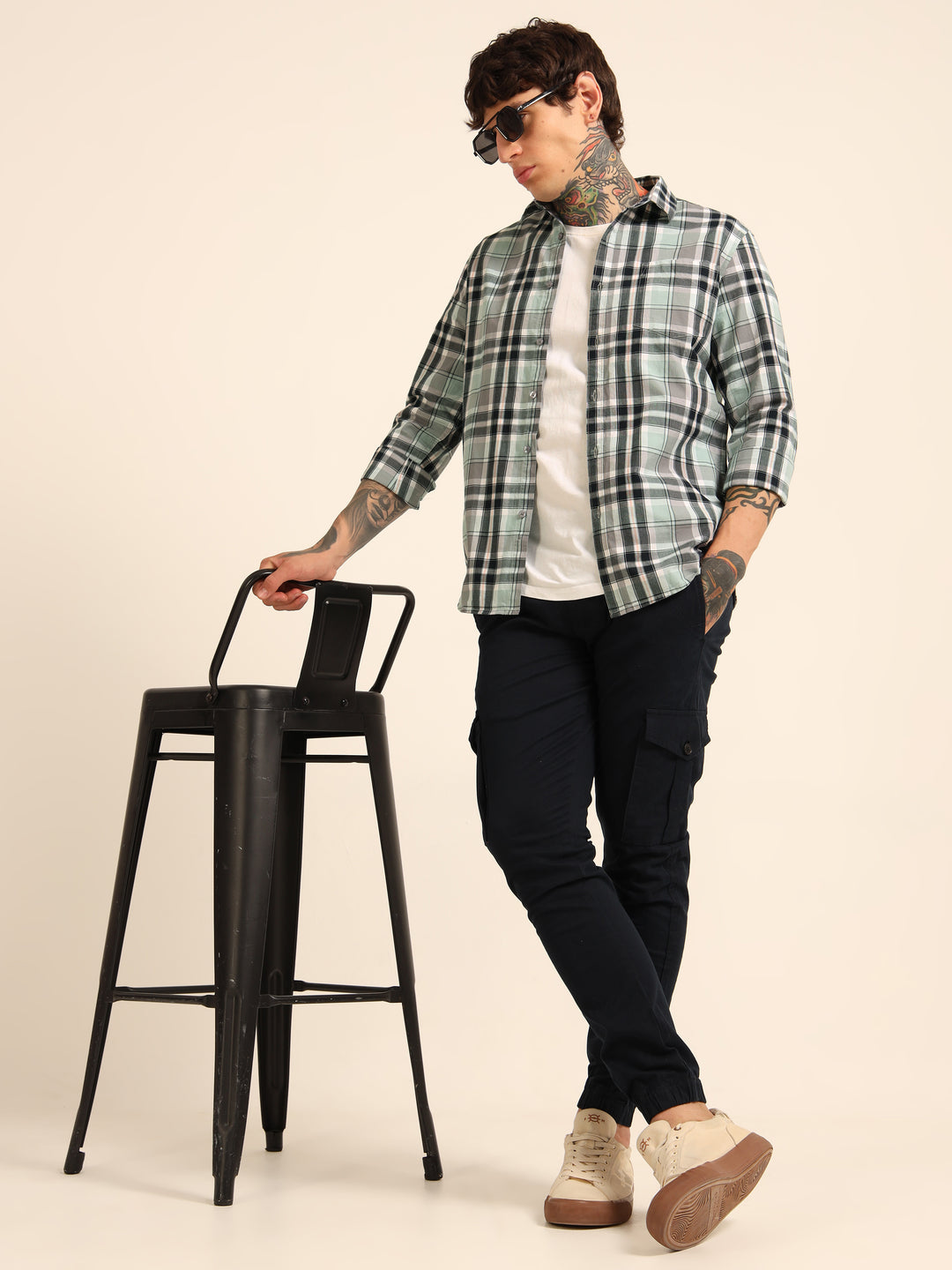 Sea Green Regular Fit Check Shirt Checks Shirt Bushirt