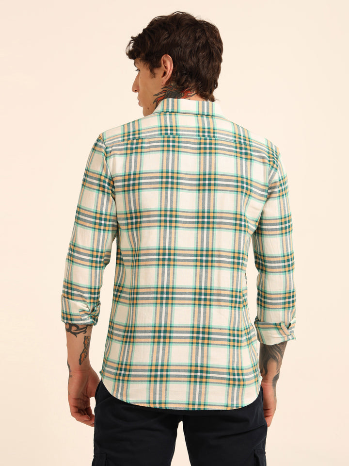 Green Regular Fit Check Shirt Checks Shirt Bushirt