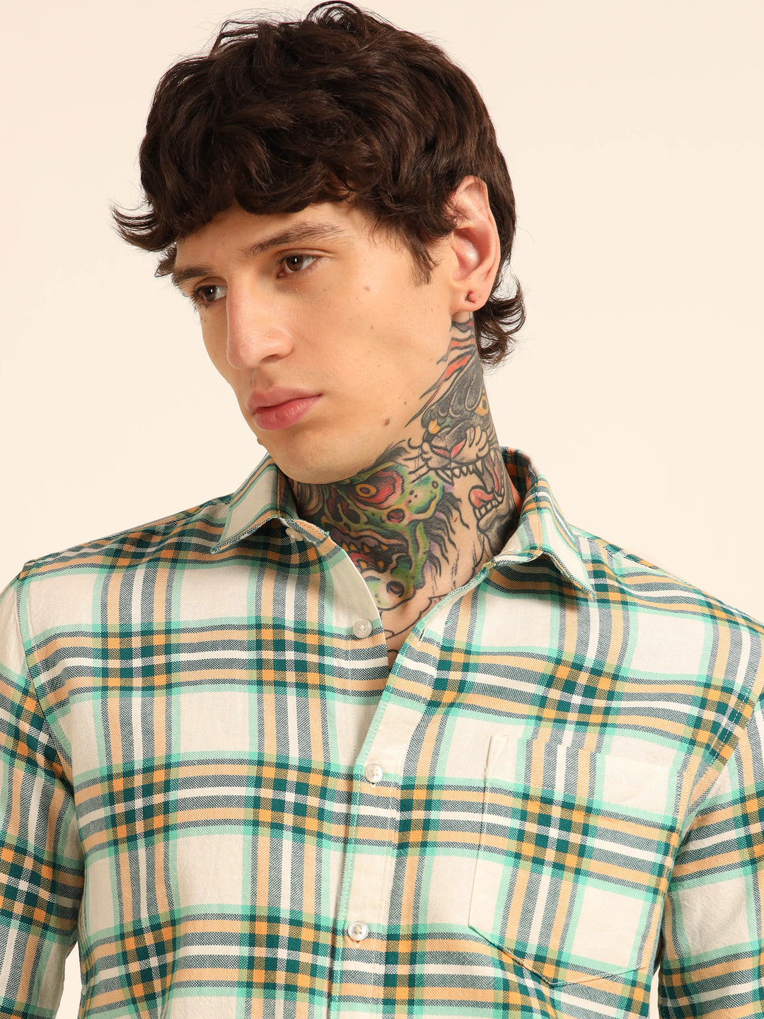 Green Regular Fit Check Shirt Checks Shirt Bushirt
