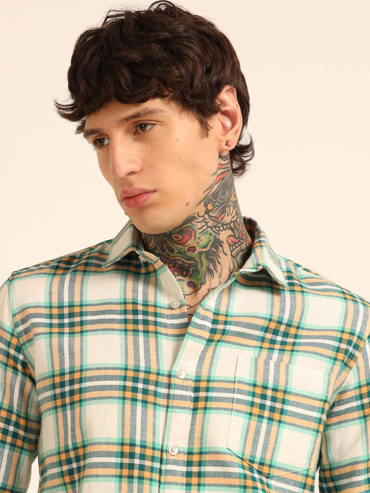 Green Regular Fit Check Shirt Checks Shirt Bushirt