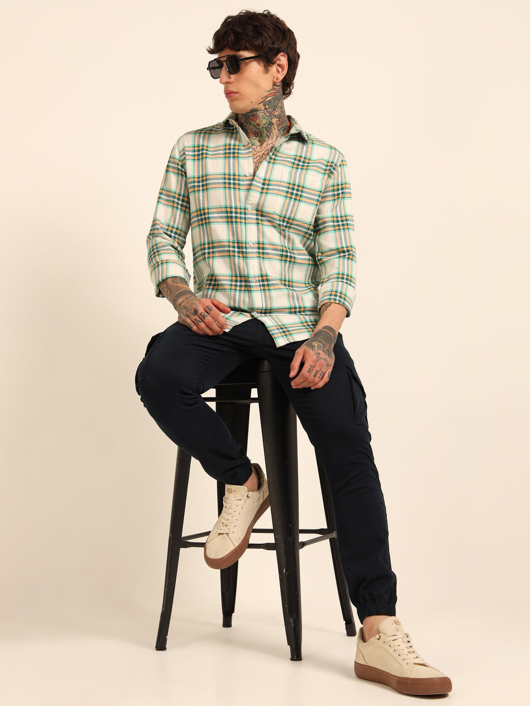 Green Regular Fit Check Shirt Checks Shirt Bushirt