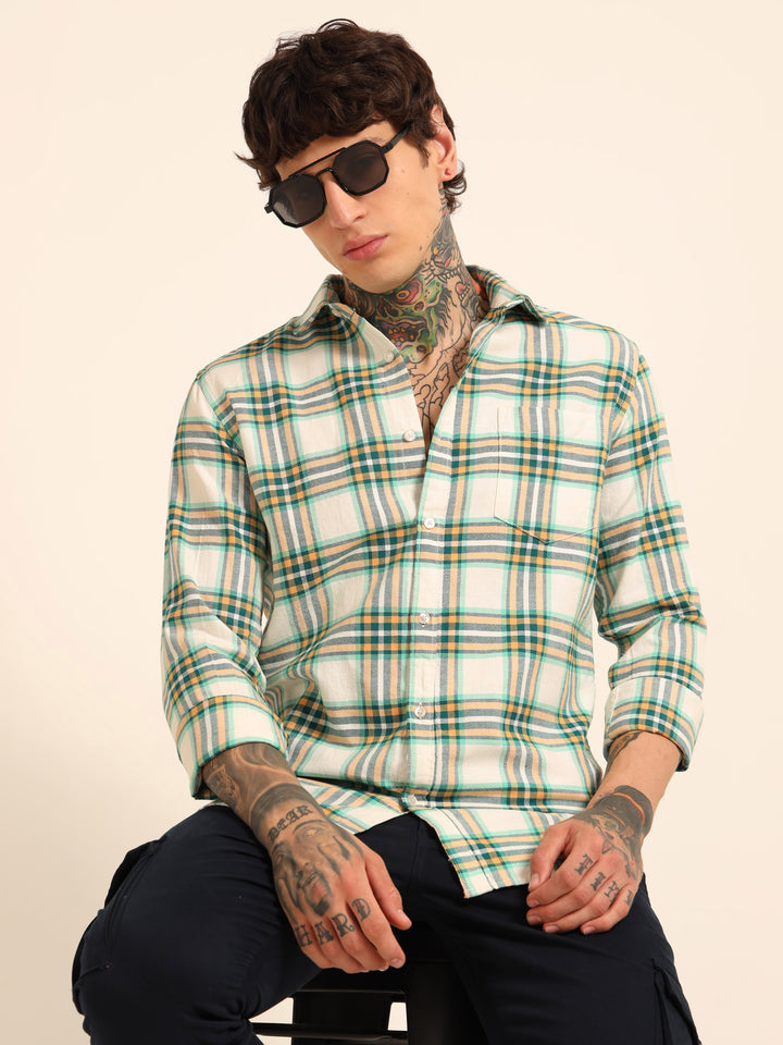 Green Regular Fit Check Shirt Checks Shirt Bushirt