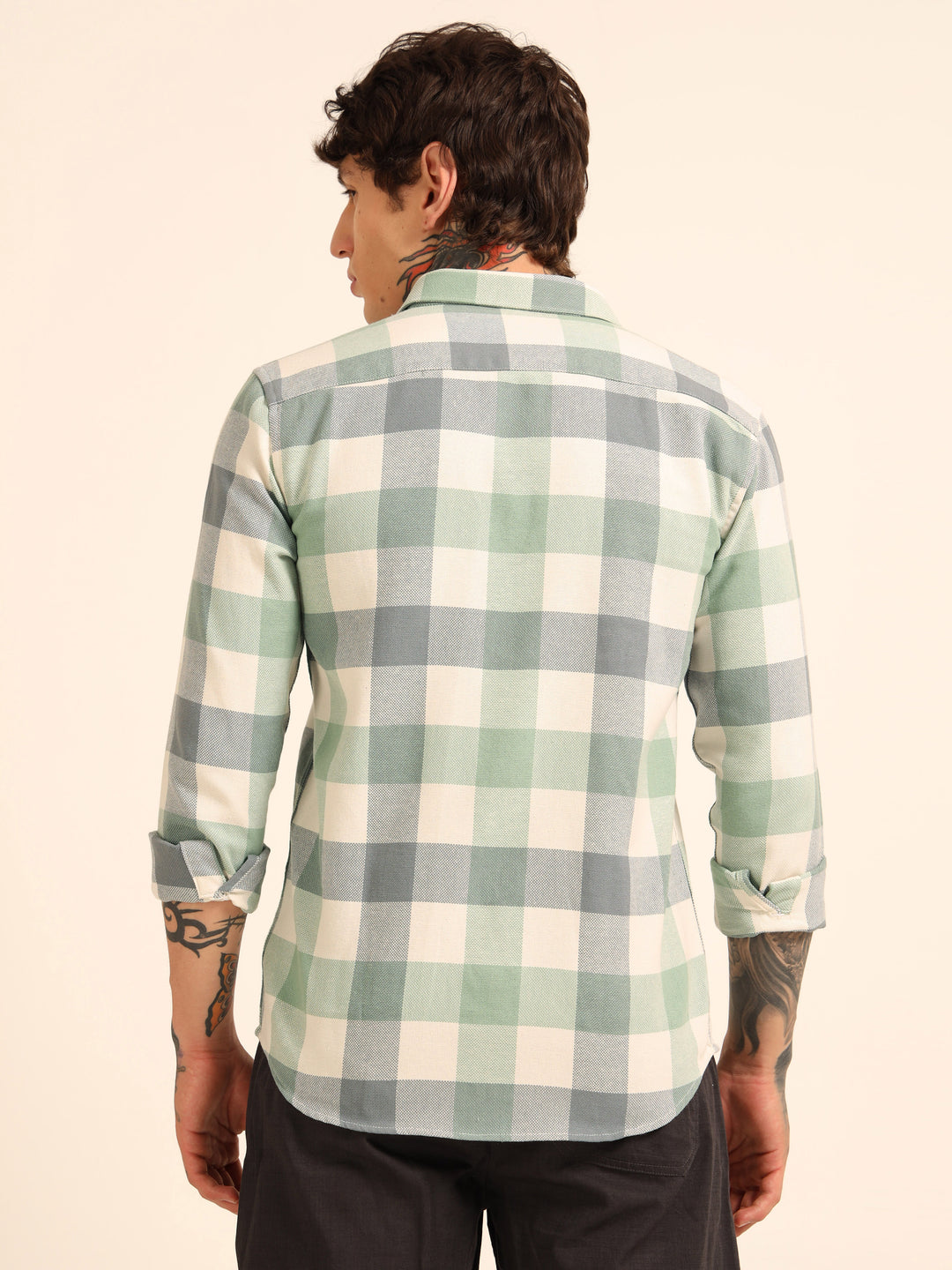 Russian Green Regular Fit Check Shirt Checks Shirt Bushirt