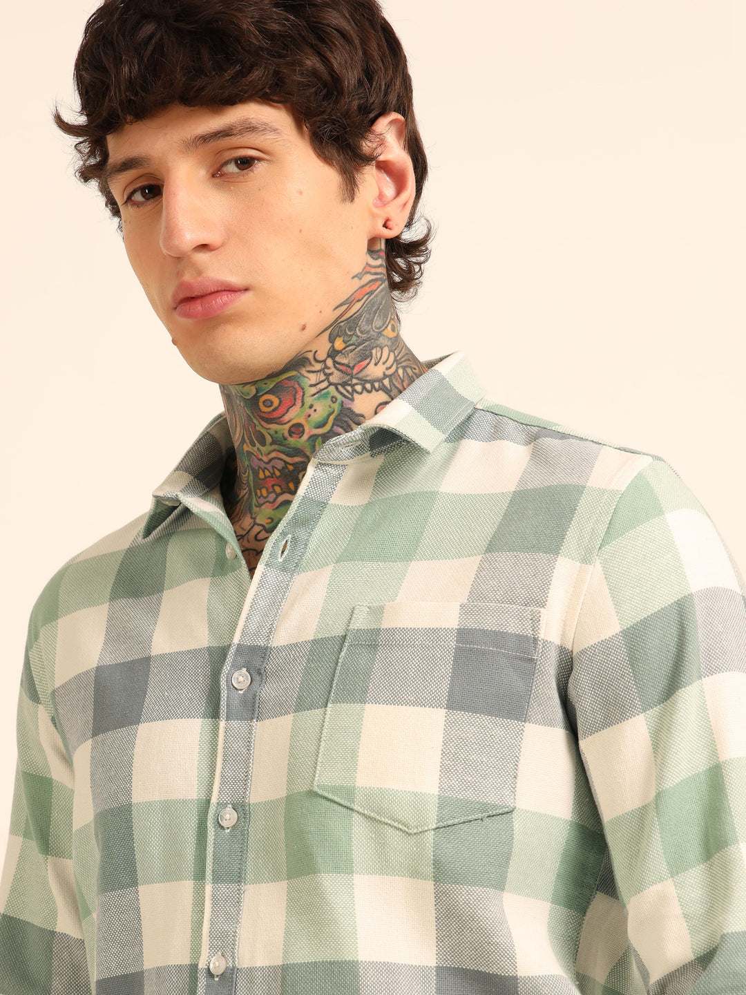 Russian Green Regular Fit Check Shirt Checks Shirt Bushirt