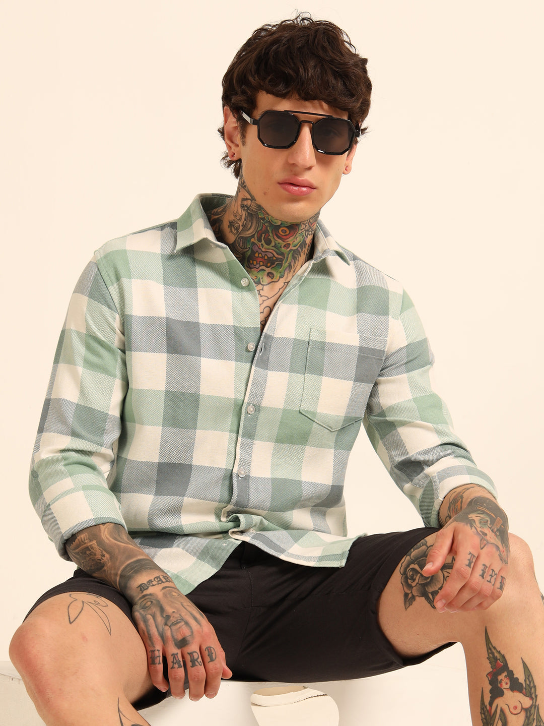 Russian Green Regular Fit Check Shirt Checks Shirt Bushirt