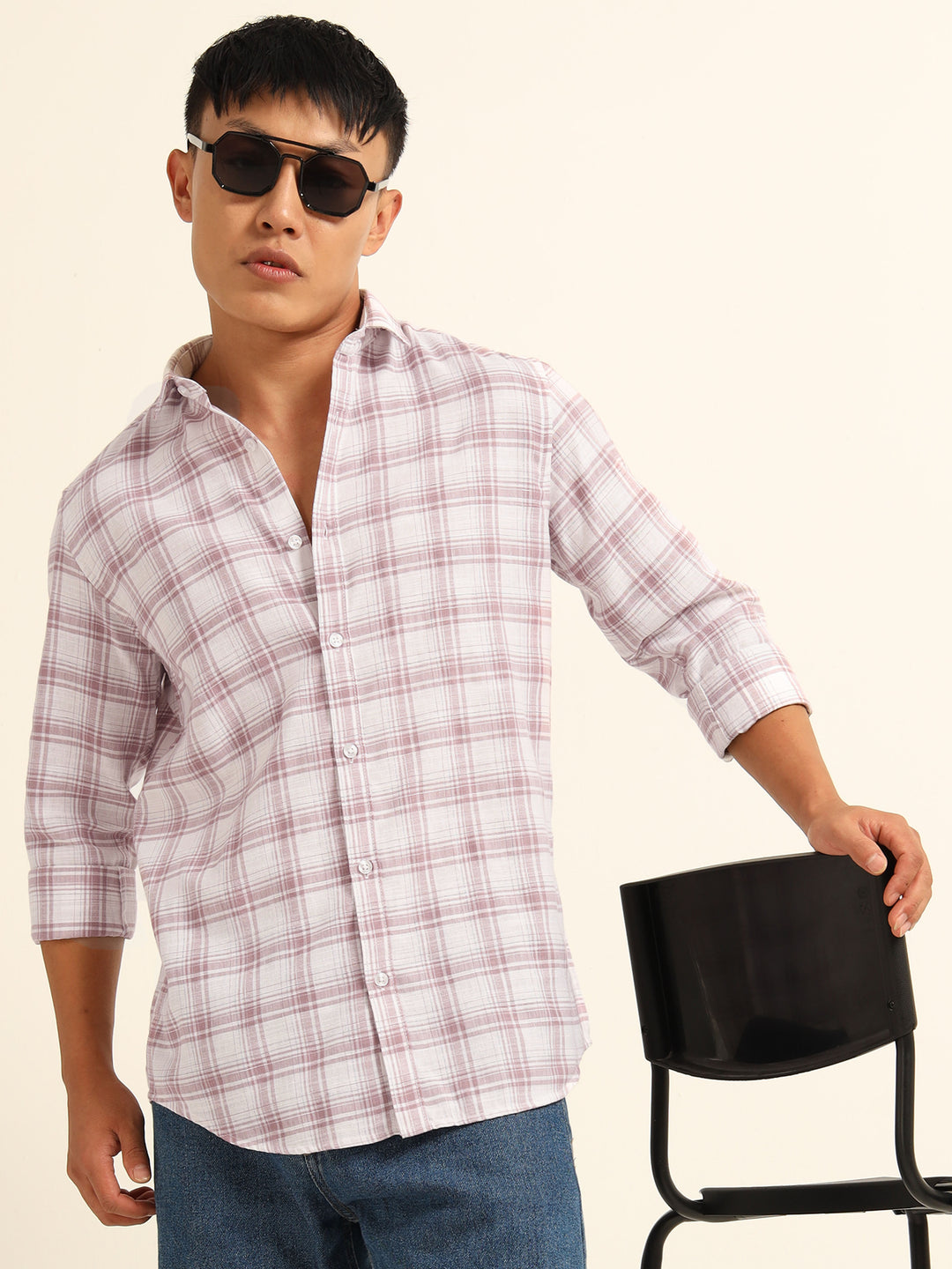 Light Taupe Regular Fit Check Shirt Checks Shirt Bushirt