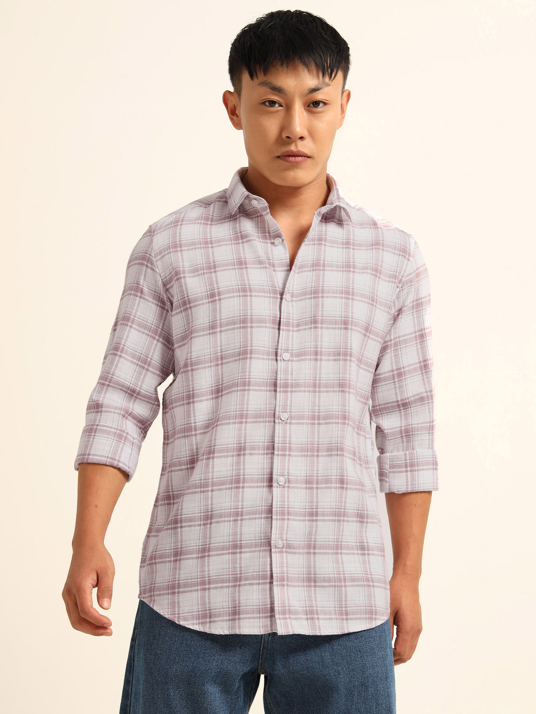 Light Taupe Regular Fit Check Shirt Checks Shirt Bushirt