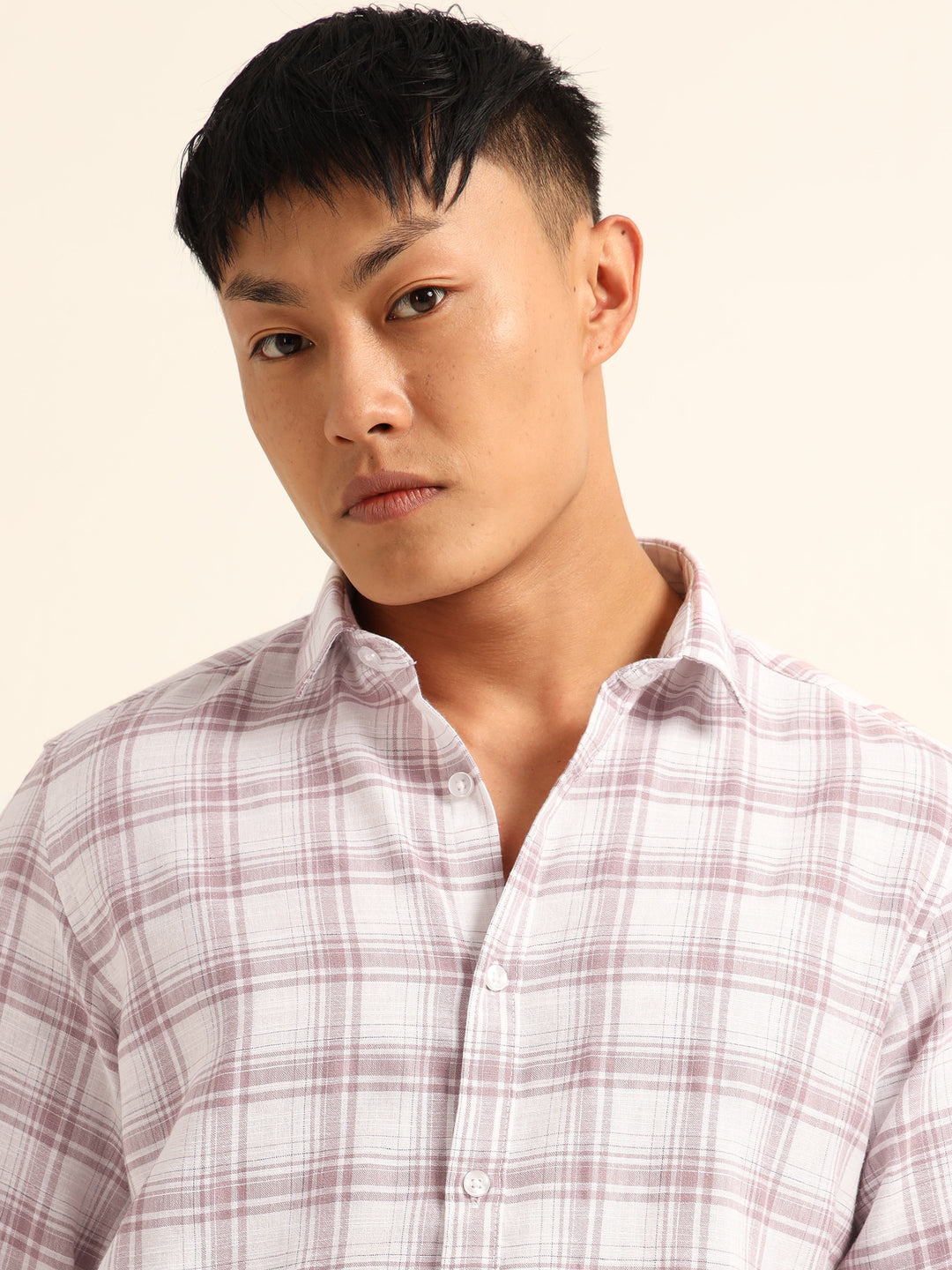 Light Taupe Regular Fit Check Shirt Checks Shirt Bushirt
