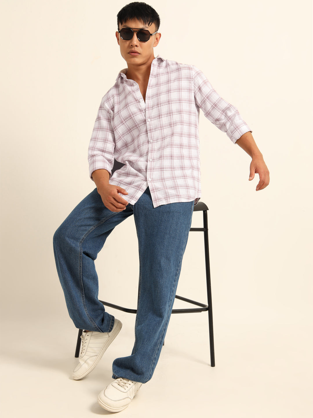 Light Taupe Regular Fit Check Shirt Checks Shirt Bushirt