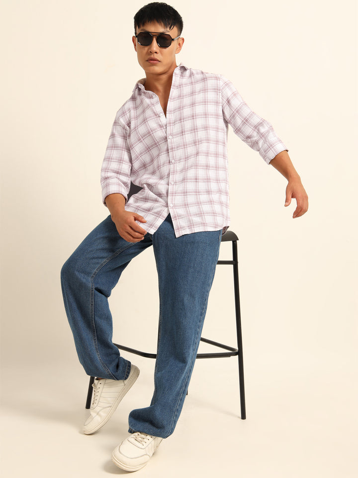 Light Taupe Regular Fit Check Shirt Checks Shirt Bushirt