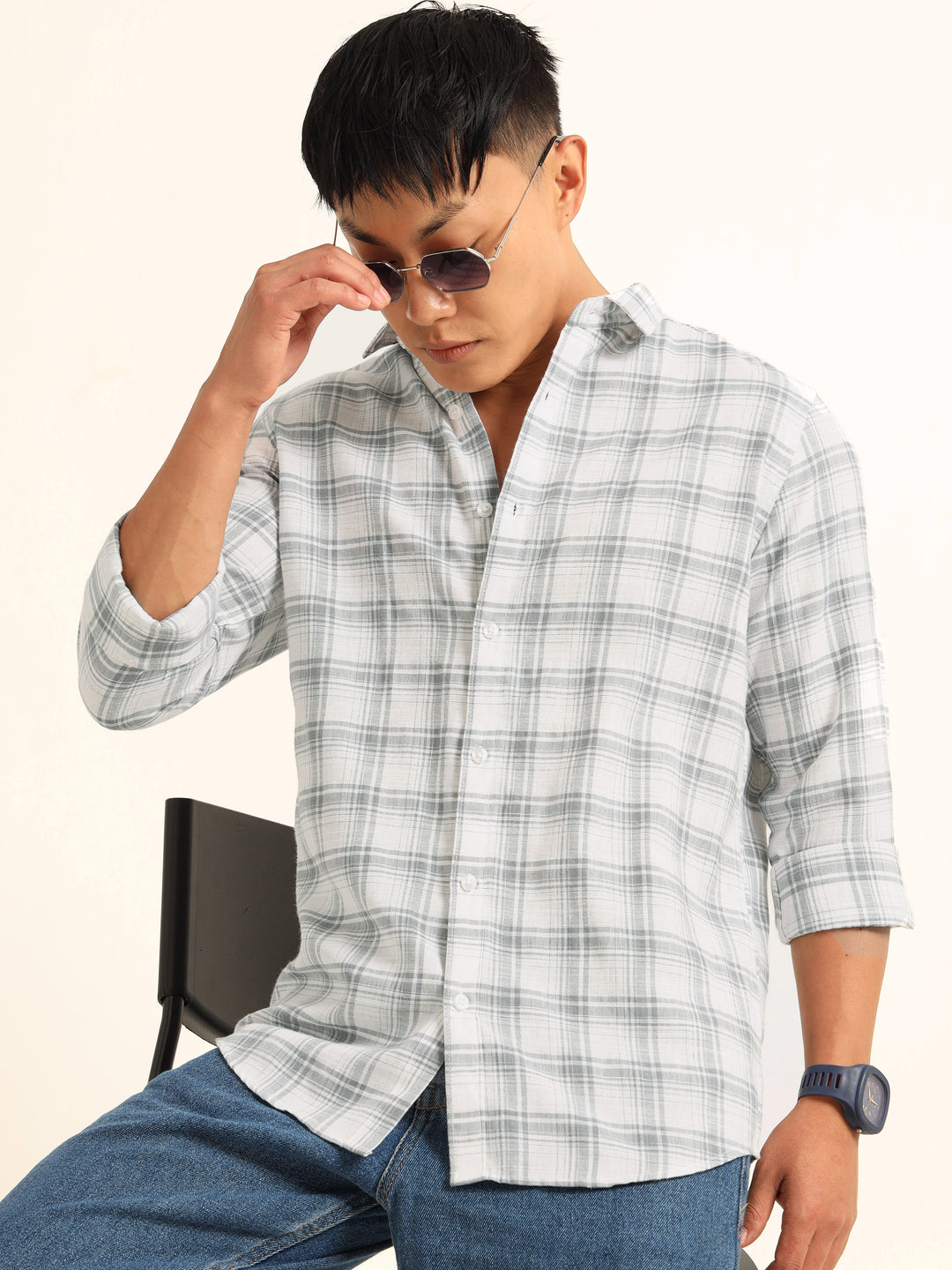 Blue Regular Fit Check Shirt Checks Shirt Bushirt