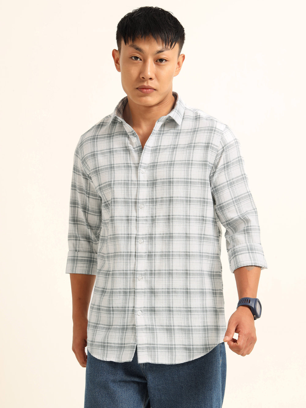 Blue Regular Fit Check Shirt Checks Shirt Bushirt