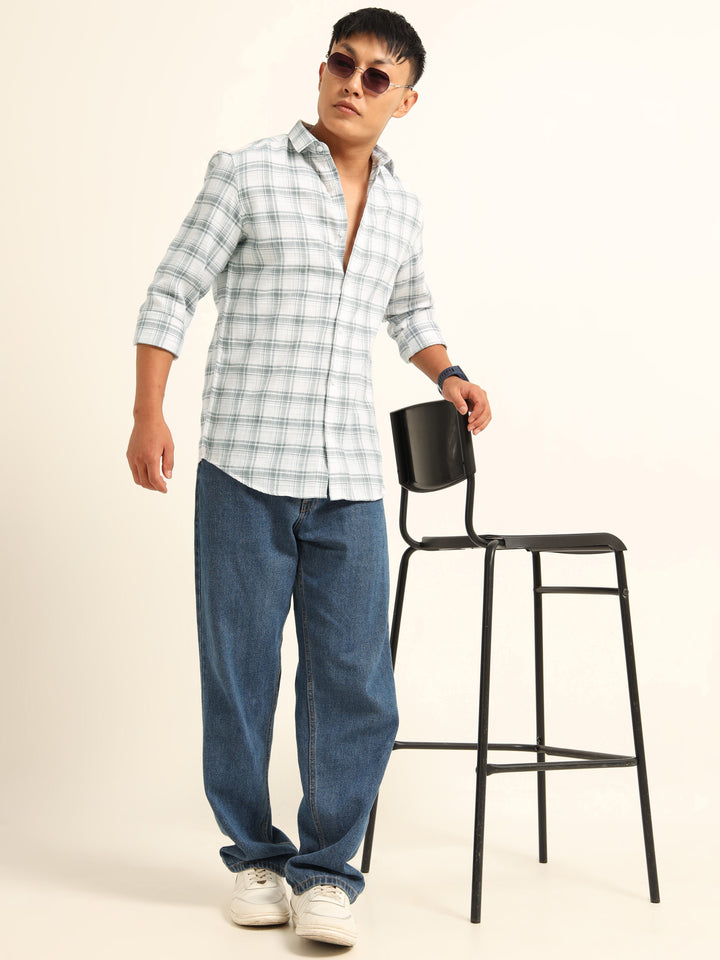 Blue Regular Fit Check Shirt Checks Shirt Bushirt