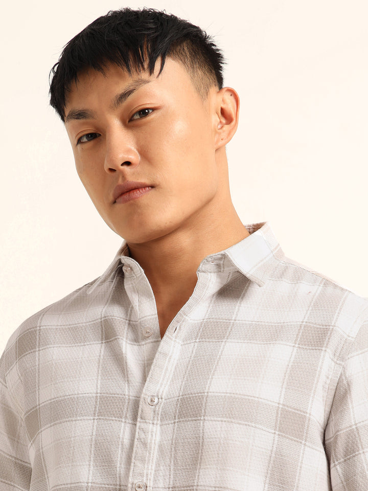 Light Brown Regular Fit Check Shirt Checks Shirt Bushirt