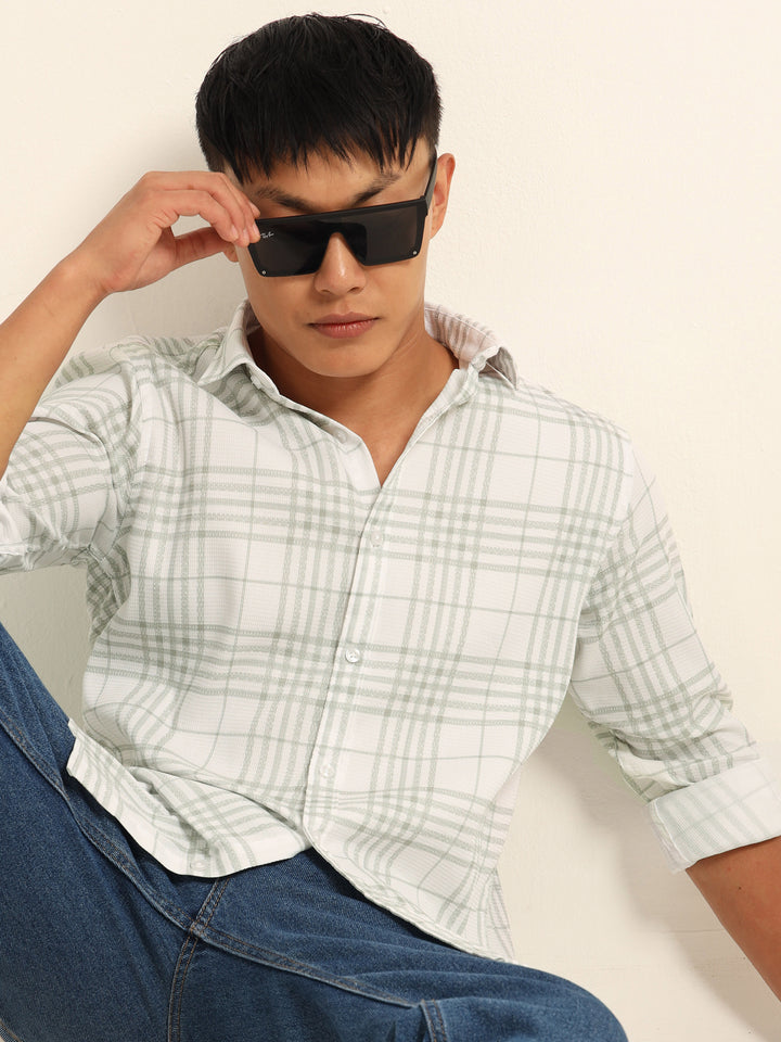 Green Regular Fit Check Shirt Checks Shirt Bushirt