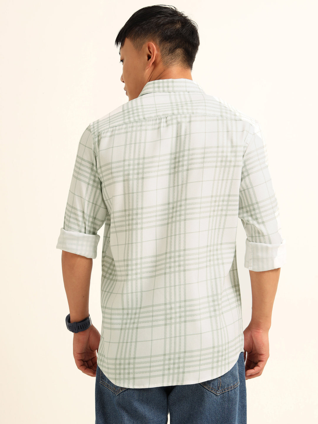 Green Regular Fit Check Shirt Checks Shirt Bushirt