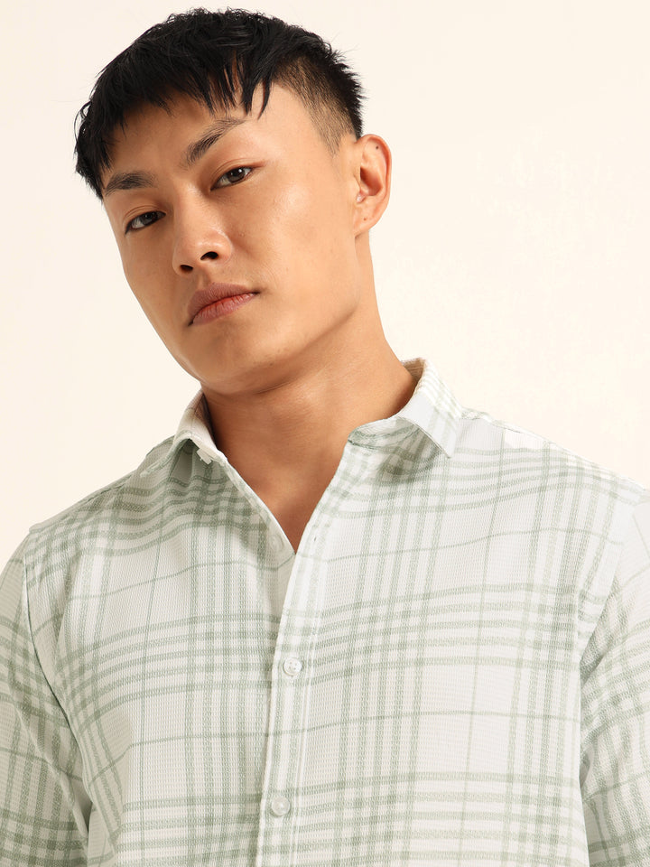 Green Regular Fit Check Shirt Checks Shirt Bushirt
