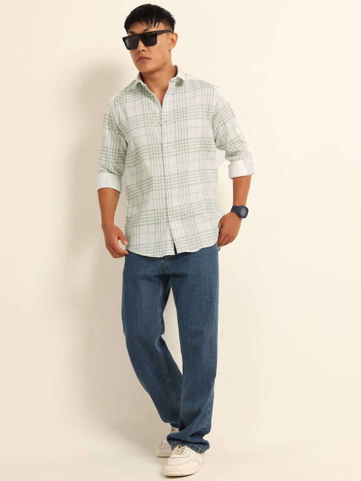 Green Regular Fit Check Shirt Checks Shirt Bushirt