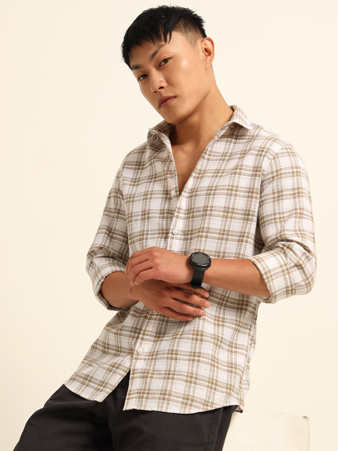 Light Brown Regular Fit Check Shirt Checks Shirt Bushirt