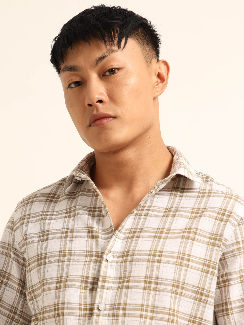 Light Brown Regular Fit Check Shirt Checks Shirt Bushirt