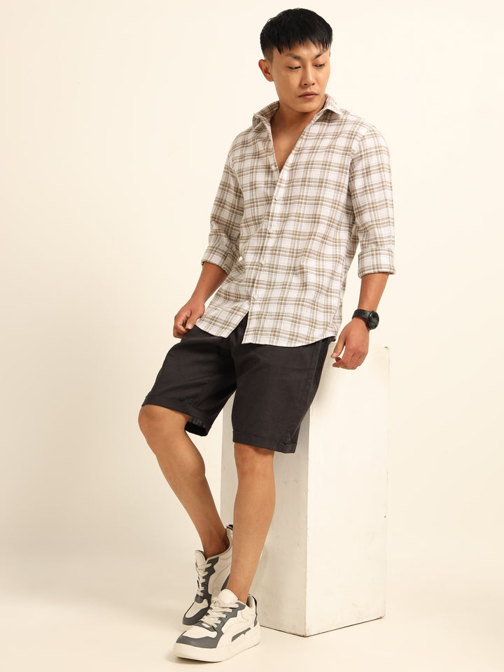Light Brown Regular Fit Check Shirt Checks Shirt Bushirt