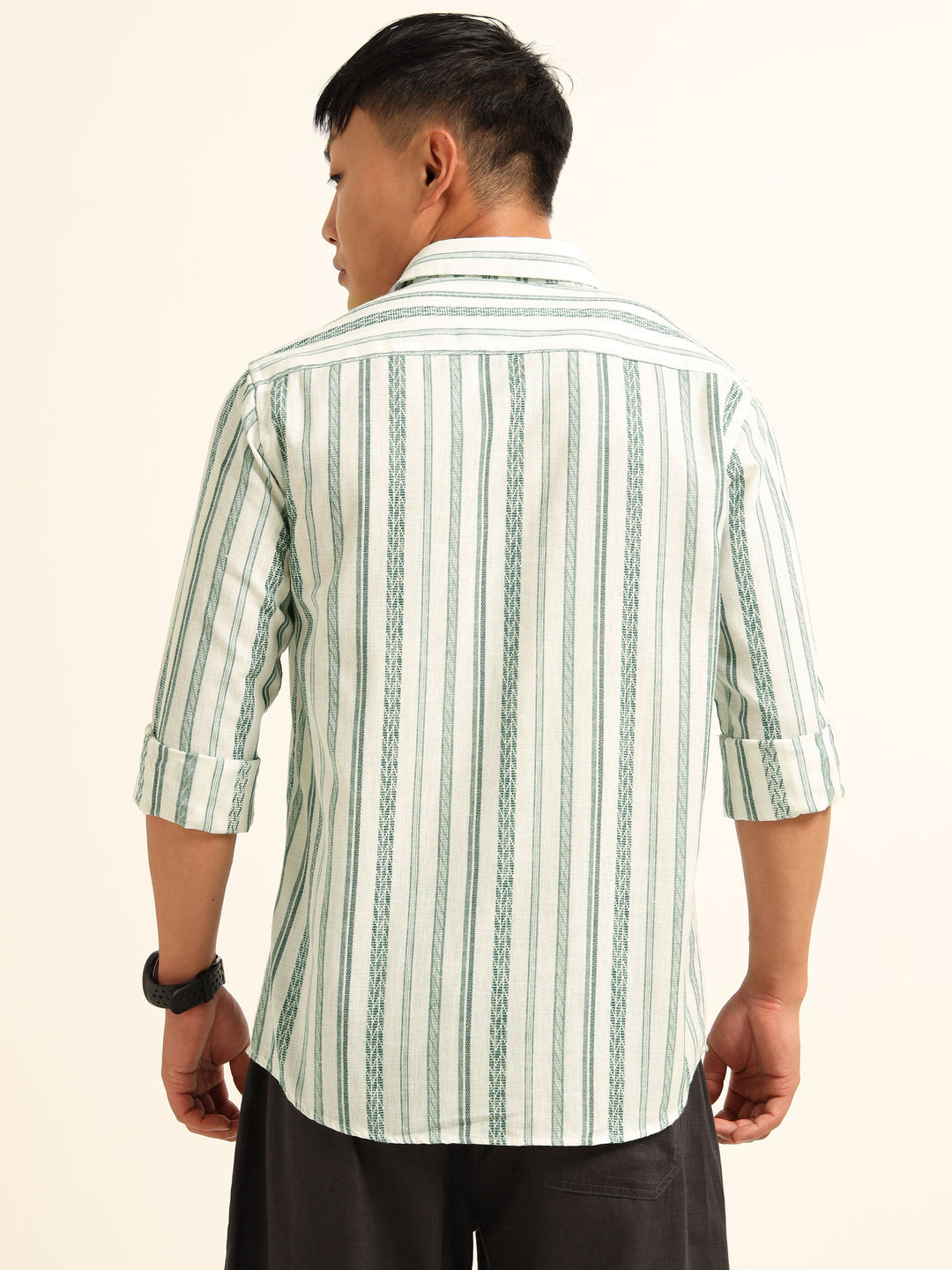 Green Regular Fit Striped Shirt Stripes Shirt Bushirt