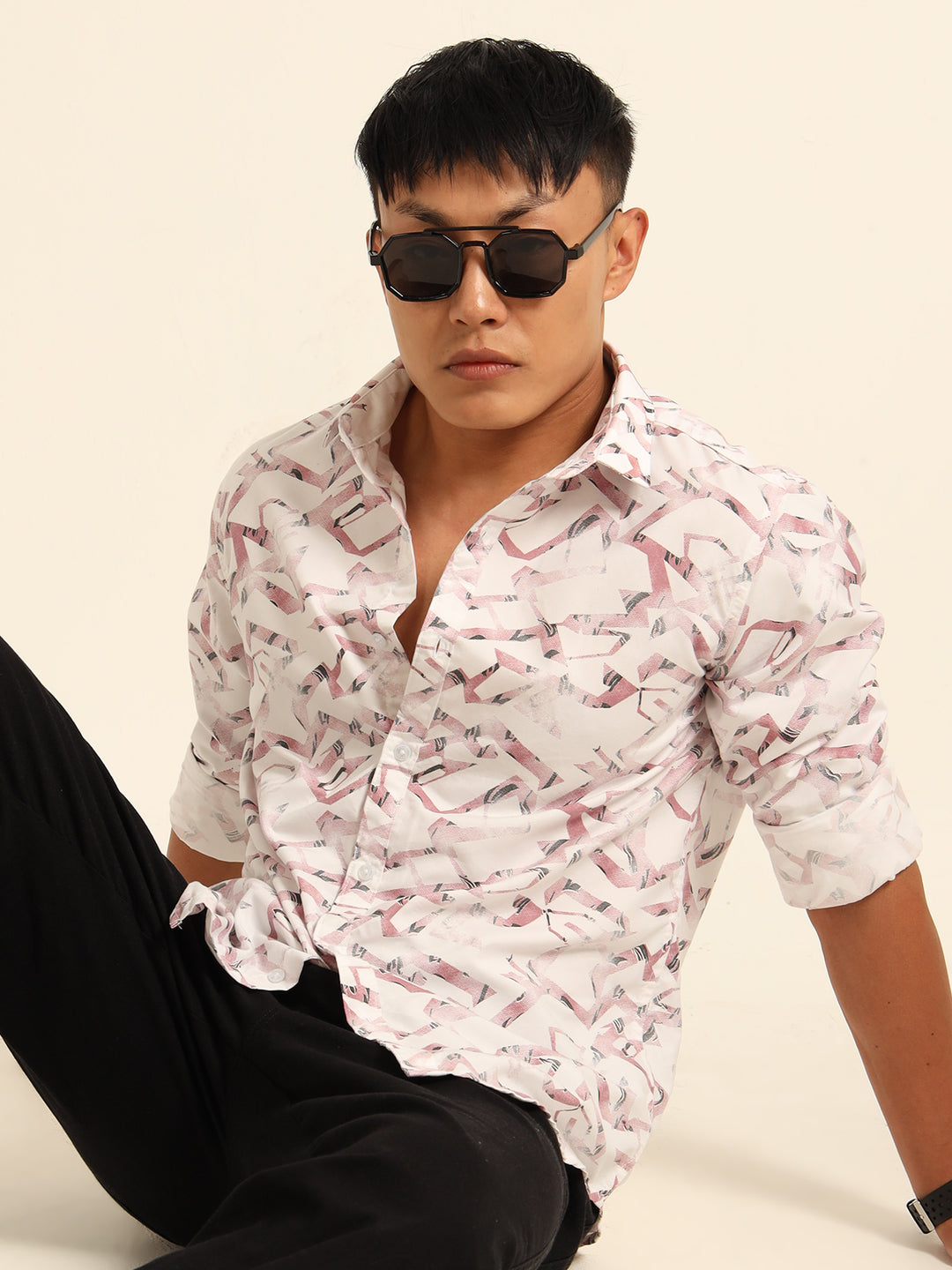 Pastel Pink Shirt Printed Shirt Bushirt
