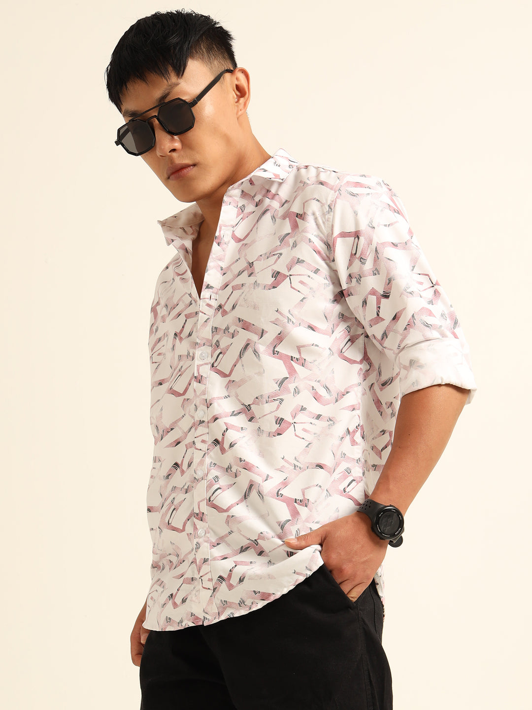 Pastel Pink Shirt Printed Shirt Bushirt
