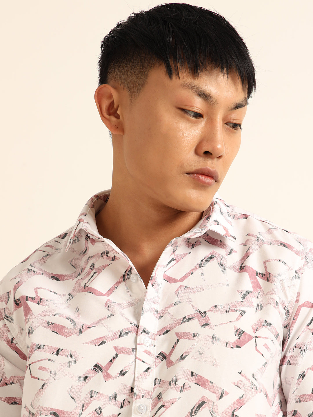 Pastel Pink Shirt Printed Shirt Bushirt
