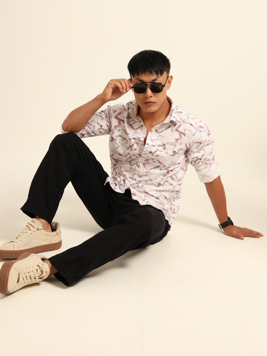 Pastel Pink Shirt Printed Shirt Bushirt