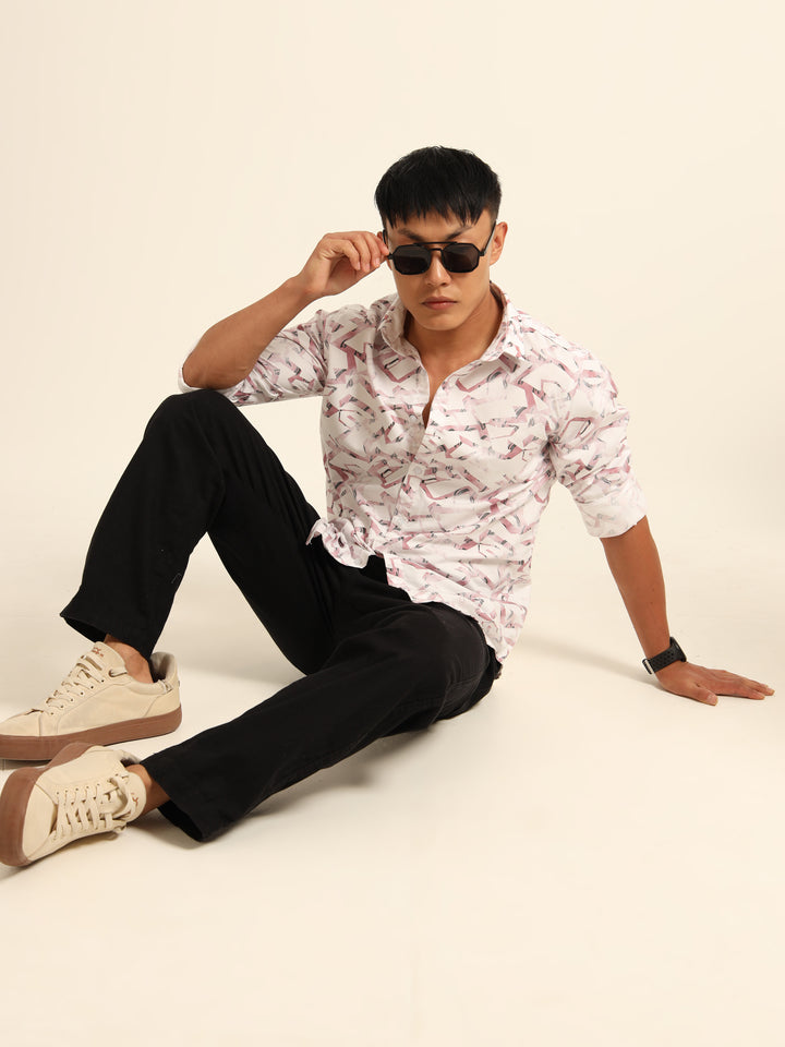 Pastel Pink Shirt Printed Shirt Bushirt