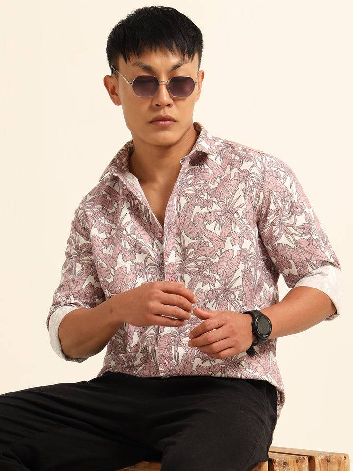 Cadet Pink Regular Fit Printed Shirt