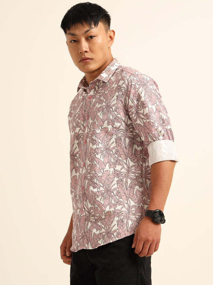 Cadet Pink Regular Fit Printed Shirt