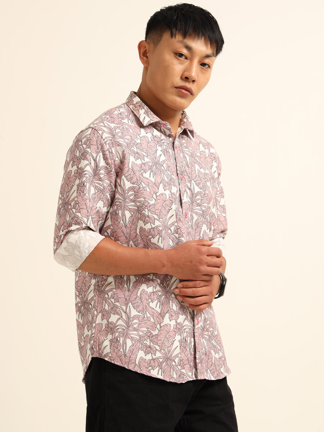 Cadet Pink Regular Fit Printed Shirt