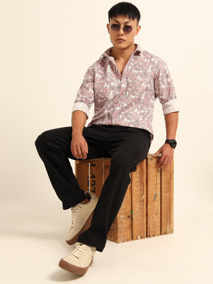 Cadet Pink Regular Fit Printed Shirt