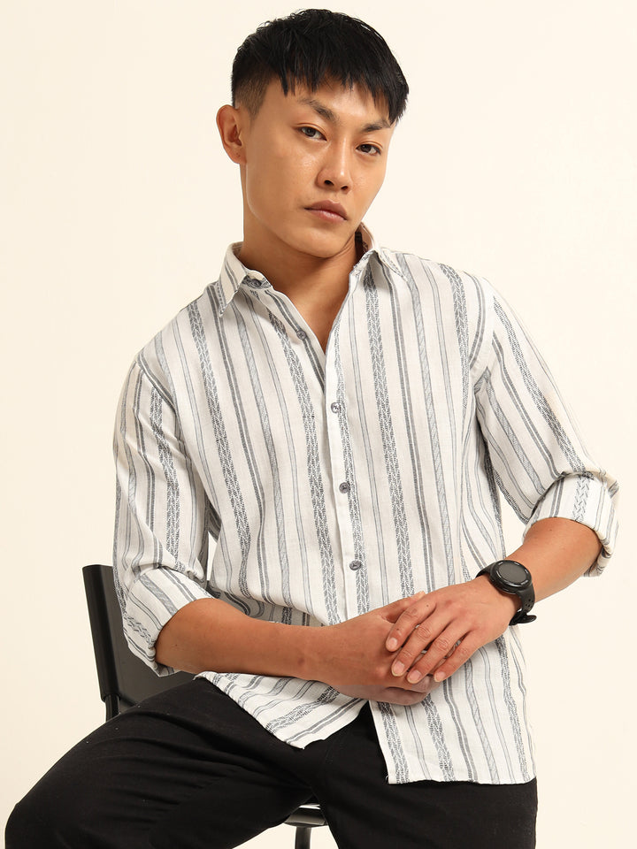 Black Regular Fit Striped Shirt Stripes Shirt Bushirt