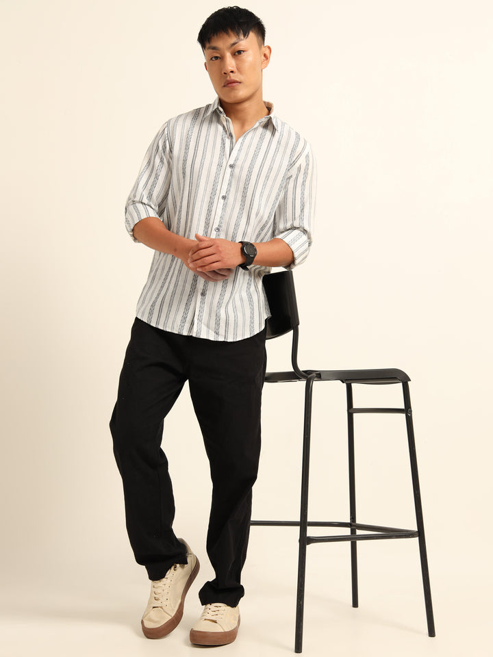 Black Regular Fit Striped Shirt Stripes Shirt Bushirt
