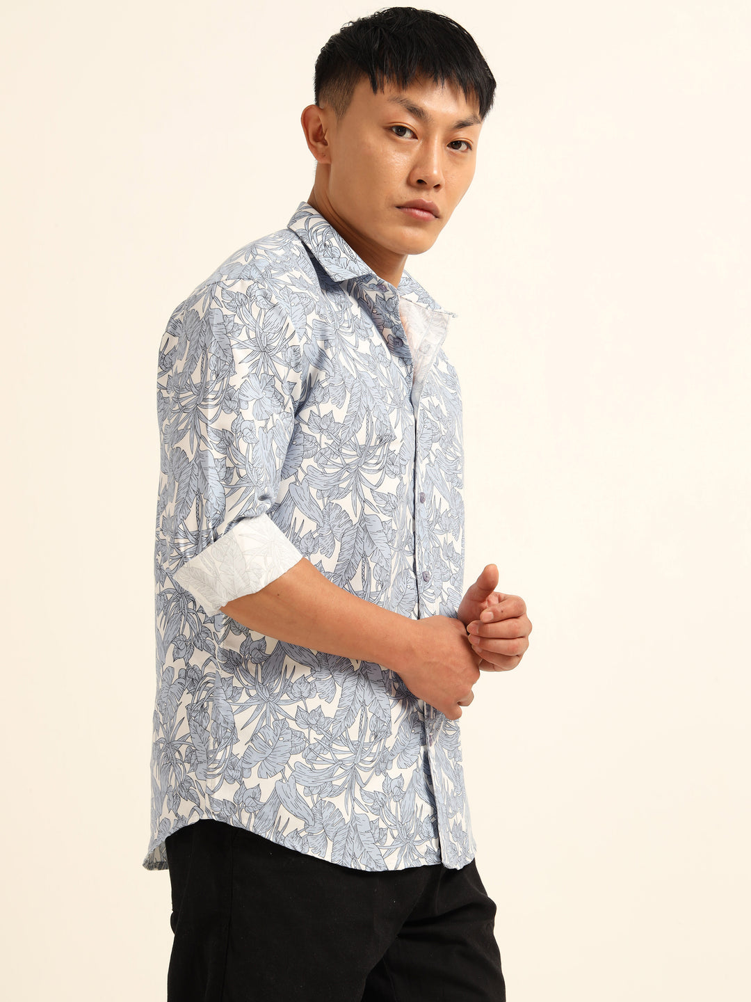 Cadet Blue Regular Fit Printed Shirt