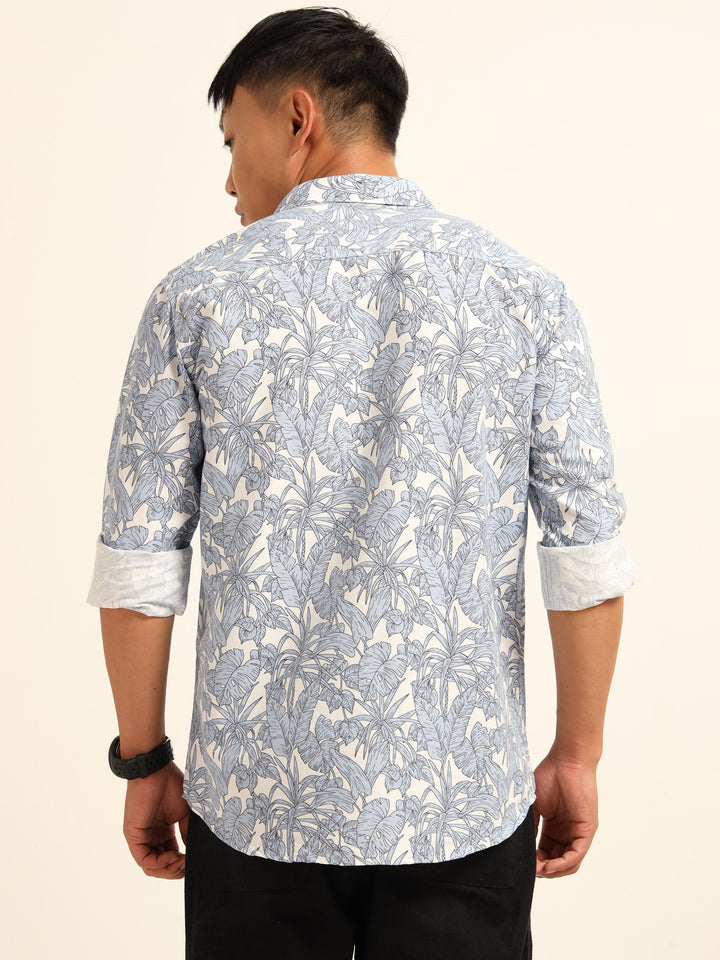Cadet Blue Regular Fit Printed Shirt