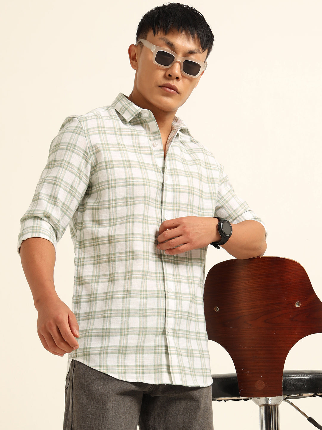 Green Regular Fit Check Shirt Checks Shirt Bushirt