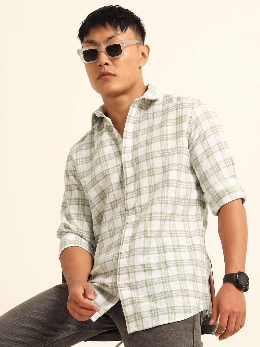 Green Regular Fit Check Shirt Checks Shirt Bushirt