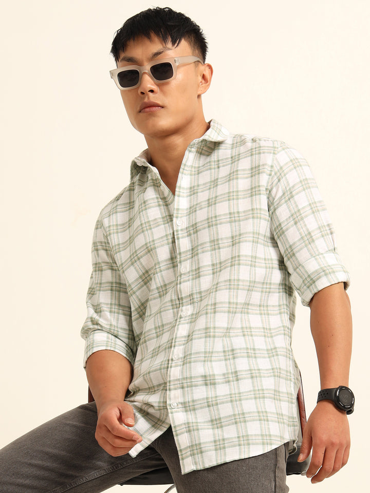 Green Regular Fit Check Shirt Checks Shirt Bushirt