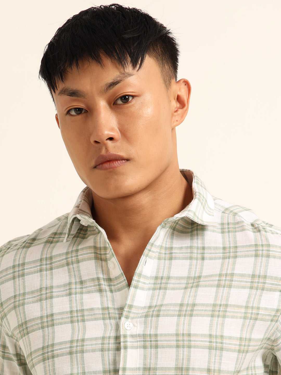 Green Regular Fit Check Shirt Checks Shirt Bushirt