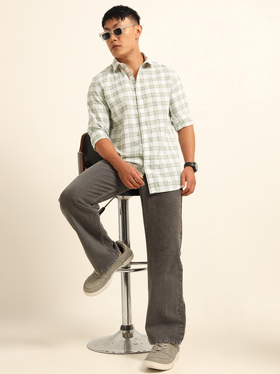 Green Regular Fit Check Shirt Checks Shirt Bushirt