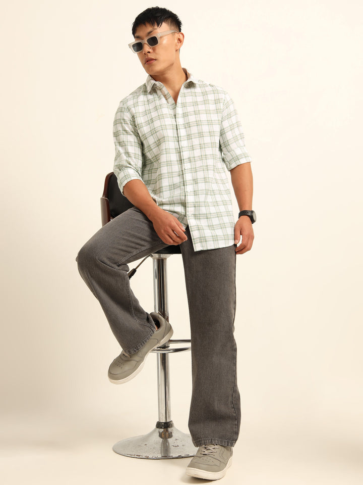 Green Regular Fit Check Shirt Checks Shirt Bushirt