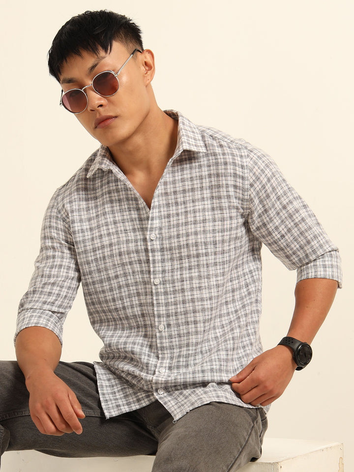 Grey Regular Fit Check Shirt Checks Shirt Bushirt