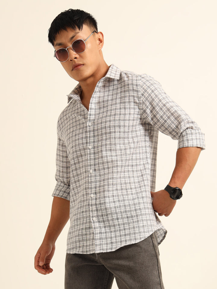 Grey Regular Fit Check Shirt Checks Shirt Bushirt