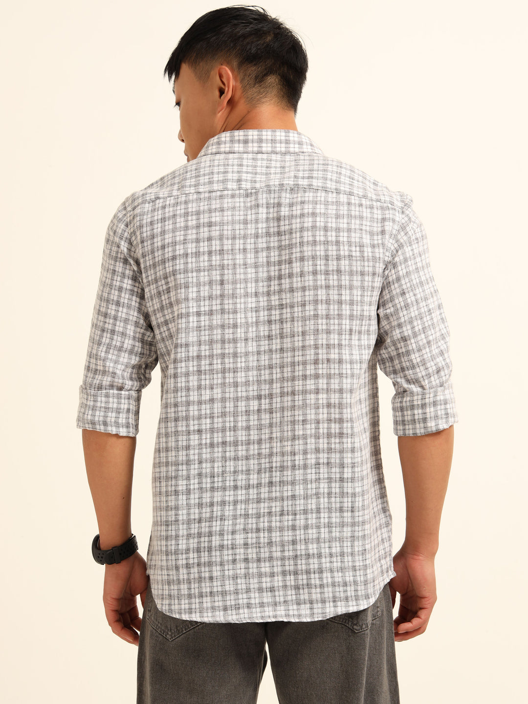 Grey Regular Fit Check Shirt Checks Shirt Bushirt